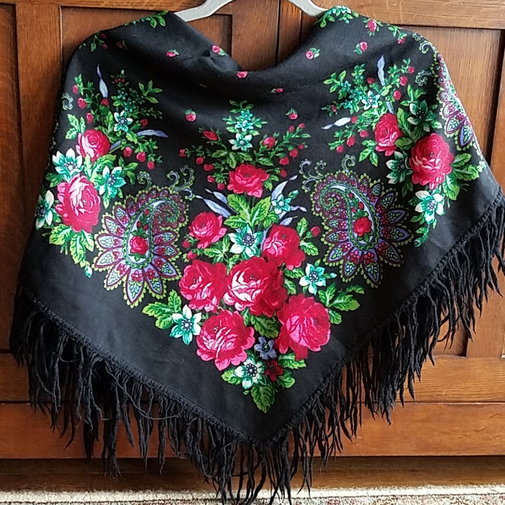 100% Wool Russian Floral Scarf